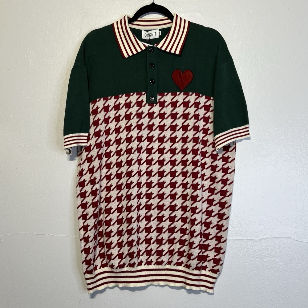 NWT Oxknit Mens Knit Polo Shirt Retro 60s 70s Mod Style 2XL Old Money Green/Red